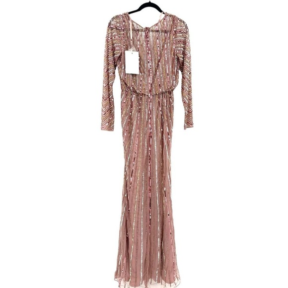 MAC DUGGAL Sequined V Neck Long Sleeve Column Gown Rosewood 4 NWT - Picture 8 of 11